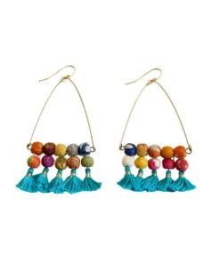 Arched Turquoise Tassel Earrings