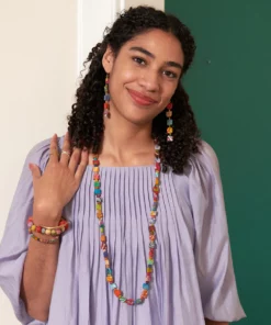 Kantha Dotted Square Long Necklace