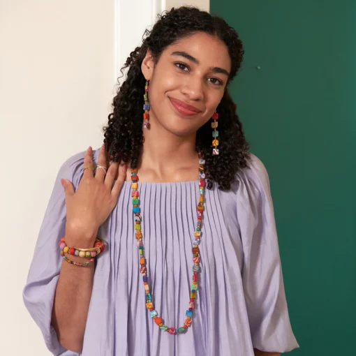 Kantha Dotted Square Long Necklace
