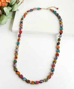 Kantha Dotted Square Long Necklace