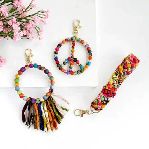 Kantha Peace Keychain Clip